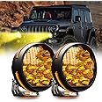 CO LIGHT 5 Inch Round LED Offroad Lights 120W 20000LM Spot Flood Combo Driving Fog Lights Pod with Side DRL, Amber LED Pods Auxiliary Work Light for Motorcycle SUV Trucks Pickup ATV UTV, 2PCS
