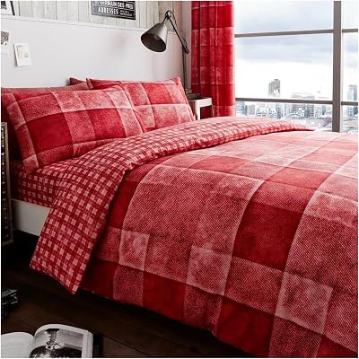 GC Gaveno Cavalia Soft & Cozy Check Double Quilt Cover Denim Red