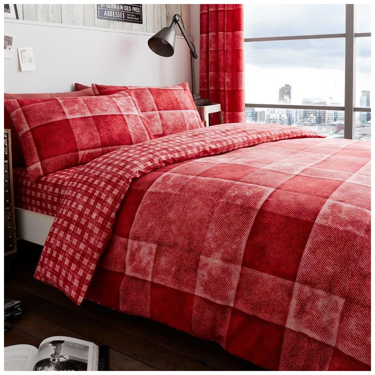 GC GAVENO CAVAILIA Luxury King Size Duvet Cover Sets - Reversible Geometric Bedding & Linen (230x220 cm) - Breathable Soft Quilt Cover - Poly Cotton Bed Covers - Red