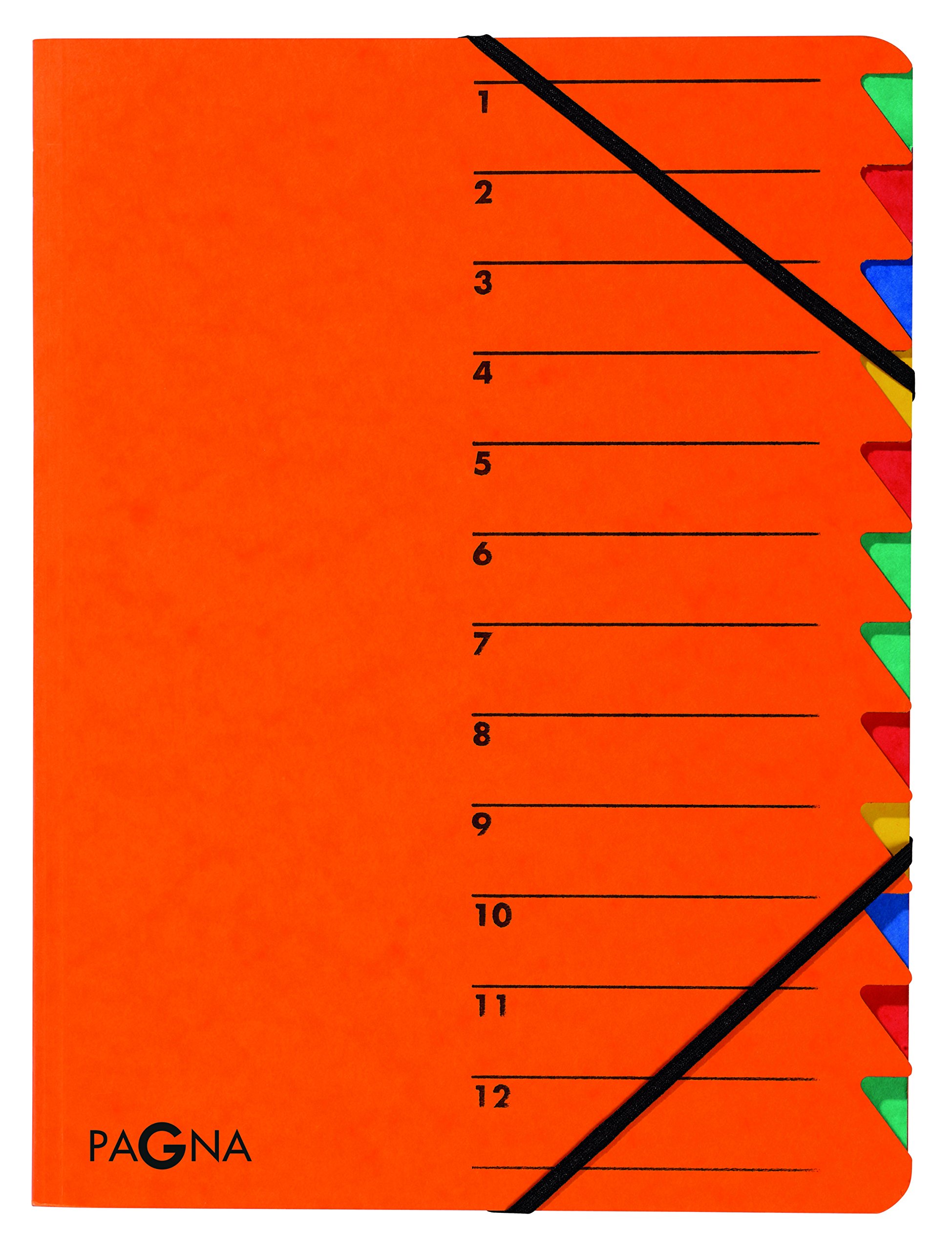 Pagna 24131–12 Easy Folder 12 Divider Tabs with Rubber Corners Coloured Print 1–12 on The Cover Orange