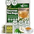 FreshDrinkUS, 60 Premium - The Top Soursop Graviola Leaf Tea Bags, 100% Pure & Natural from Soursop Leaves, Handmade, Made With Natural Materials-Corn Fiber Tea Bag, Sugar/Caffeine/Gluten Free, Hoja Guanabana Tea