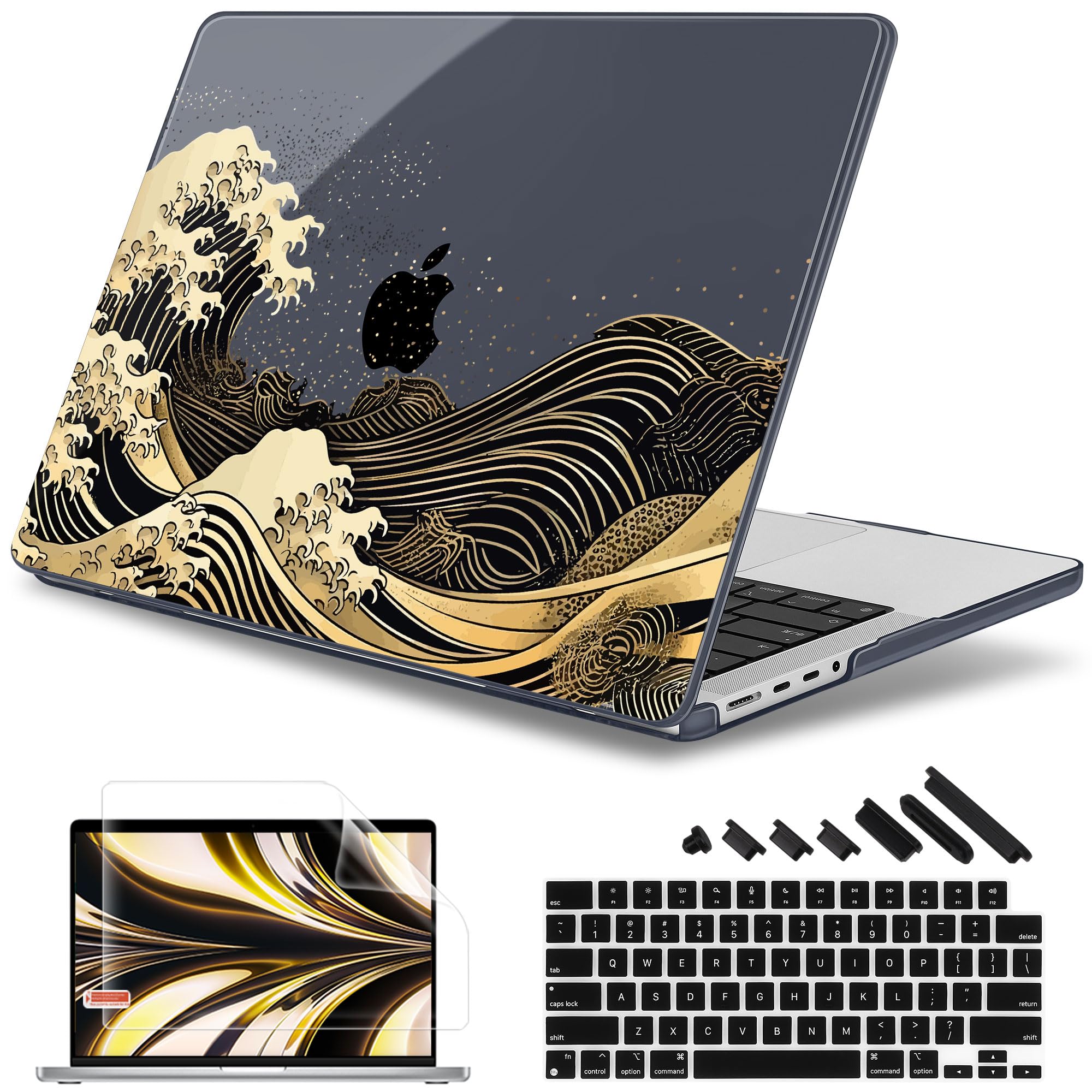 Photo 1 of May Chen Case for M4 MacBook Pro 14 inch Case A3112 A3401 Max A3185, M3 A2918 A2992, M2 A2779 M1 A2442, 2024 2023 2022 2021 Release, Plastic Hard Shell with Keyboard Cover, Black Sea Wave