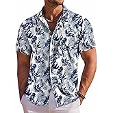 COOFANDY Men's Hawaiian Shirt Short Sleeve Floral Button Down Shirts Tropical Holiday Beach Shirts
