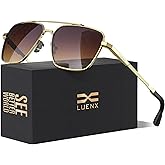 LUENX Mens Women Polarized Sunglasses Aviator, Square Polygon Lens Driving UV 400 Protection With Accessories 58mm Small