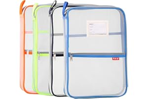 Pendancy Mesh Zipper Pouch 14.8x10.8 in Transparent Lightweight Nylon File Folders, A4 Size Multi-Layer Subject Document Organizer Accessories Storage Bag for Office and School Supplies(4 PCS)