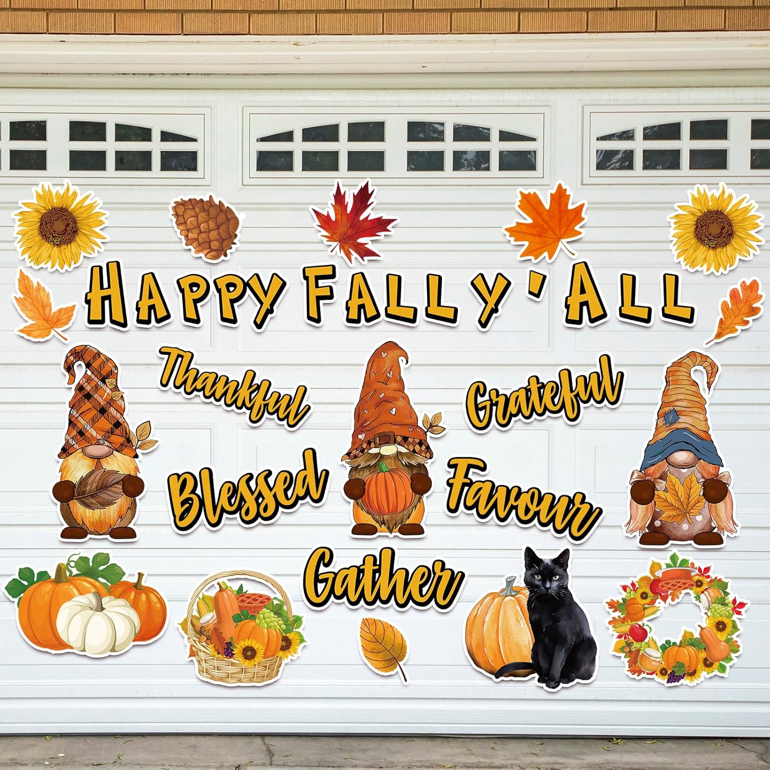 Garage Door Decorations - Kanayu 34 Pieces Fall Garage Door Decorations Magnetic Thanksgiving Garage Door Magnets Decoration Autumn Gnome Pumpkin Hello Fall Car Magnets Fall Y'all Refrigerator Sticker for Outdoor Decor