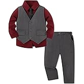 SANMIO Boy Suit Toddler Boys Formal Dress Outfit Shirt+Printed Tie+Vest+Pants Baby Tuxedo Boys Wedding Clothes