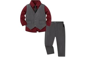 SANMIO Boy Suit Toddler Boys Formal Dress Outfit Shirt+Printed Tie+Vest+Pants Baby Tuxedo Boys Wedding Clothes