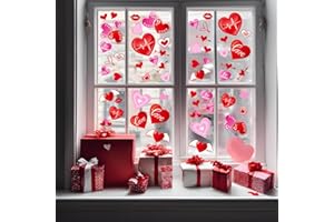 NEBURORA 348 Pcs Valentine's Day Window Clings PVC Stickers 12 Sheets Valentine Hearts-Shape Window Glass Decal for Valentine