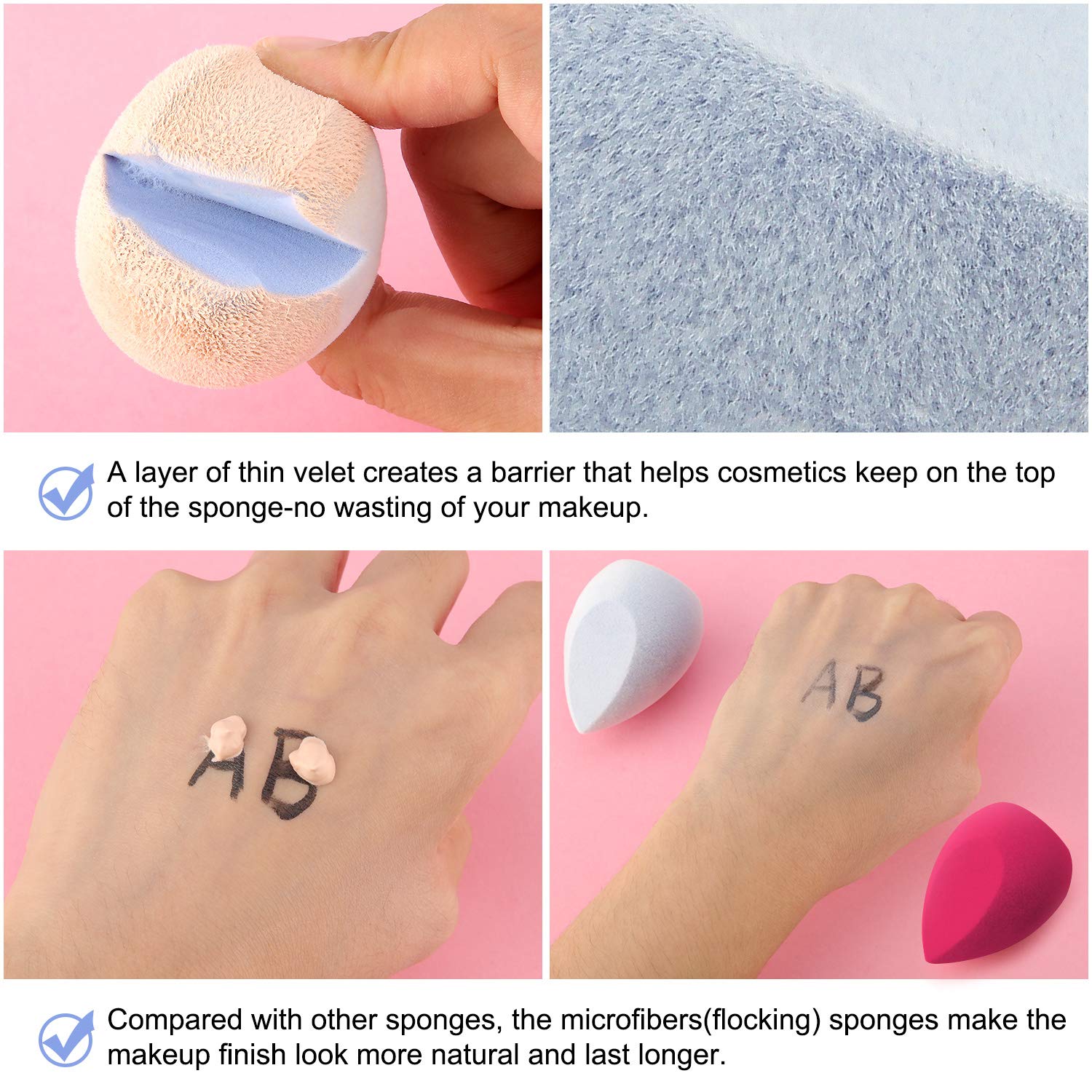 8 Pieces Microfiber Velvet Blue Sponge Makeup Beauty Sponge Foundation Latex-Free Sponge Flawless Makeup Blender with Storage Bottle for Liquid Cream and Powder : Beauty