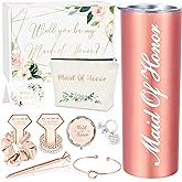 HombaChyco Maid of Honor Gift Box - Will You Be My Maid of Honor Proposal Box for Bridal Party, Wedding or Bachelorette Party, 20oz Wine Tumbler Gift Set