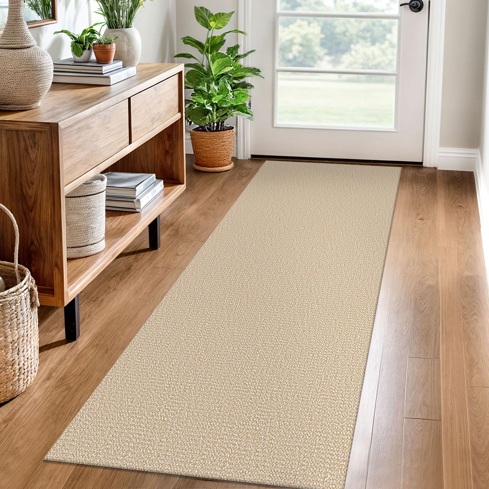 Photo 1 of EARTHALL Washable Runner Rug 2x6 Ft Non Slip Runners for Hallways Cotton Rubber Backed Kitchen Runner Braided Indoor Floor Carpet Runners for Entryway, Hallway, Kitchen, Bedroom, Golden Beige/White