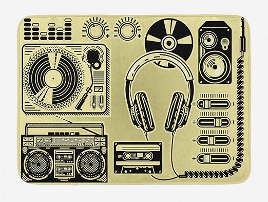 Amazon Com Yzbedset Hip Hop Bath Mat Electronic Music Devices As Turntable Headphones Speaker For Recording Plush Bathroom Decor Mats With Non Slip Backing 29 5 X 17 5 Yellow Black Home Kitchen