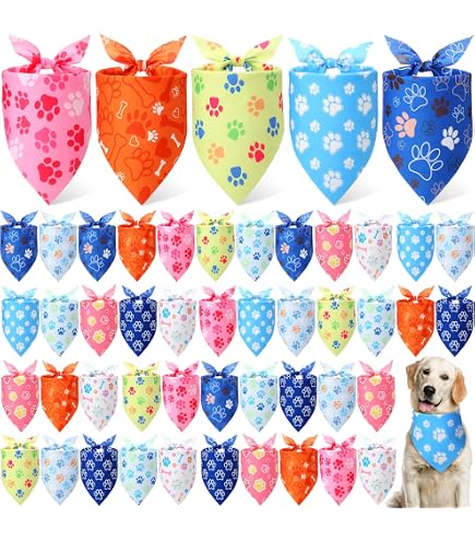 Bandanas Bulk 7-Pack Paw Print Dog Bandanas - 18in Polyester Pet Scarves (XS -Small) Black Bandana