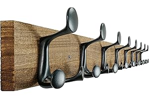 SKOLOO 43-Inch Wood Burnt Coat Rack Wall Mount with 8 Triple Hooks - Ideal for Family Entrances, Classrooms, and Pet Supplies Storage - Perfect Coat Hooks for Wall