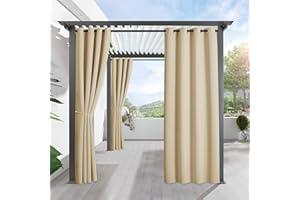 RYB HOME Outdoor Patio Curtains - Waterproof Weighted Porch Curtains Outside Curtain for Farmhouse Cabin Pergola Cabana Corridor Terrace, 1 Panel, W 52 x L 95 inches, Biscotti Beige