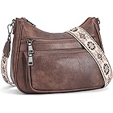 KITEVIUN Crossbody Bags for Women Leather Purse Trendy Multi Pocket Shoulder Handbags with Adjustable Guitar Strap
