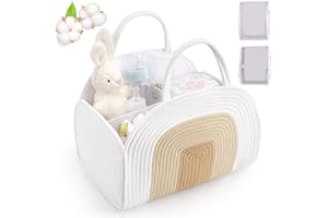 MAXUNI Baby Diaper Caddy Organizer, Cotton Rope Diaper Organizer for Changing Table, Sturdy Portable Nursery Baby Basket with Detachable Compartments, Baby Essentials for Newborn, Stylish Baby Shower Gifts