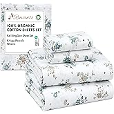 RUVANTI 100% Organic Cotton Sheets California King, Percale Weave, GOTS Certified, 4-Piece Set, Deep Pocket 13", Crisp & Breathable, Soft Durable Bedding, Sábanas Algodón Orgánico – Halcyon