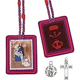 Escapularios Catolicos,Purple Scapular Catholic Marie Julie Jahenny of Benediction with Protection Cross of Forgiveness and Medal of Our Mother of Good Guard,Catholic Scapulars Morado Catolico
