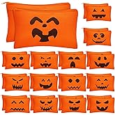 Sweetude 30 Pcs Halloween Makeup Bags Bulk Orange Halloween Cosmetic Bags Pumpkin Gift Bag Pouch Travel Purse Toiletry Organizer with Zipper for Women Team Party Favors (15 Styles)