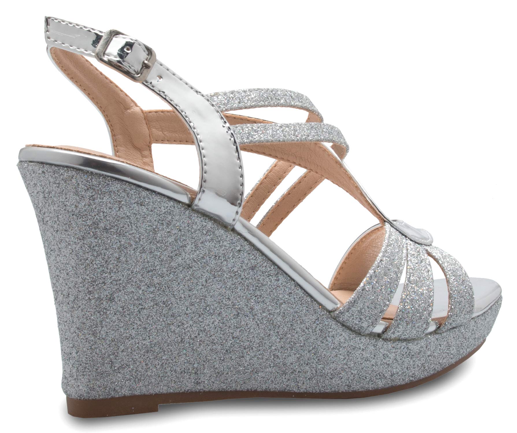 Olivia K Women's Sexy Strappy Platform Wedge Glitter Sandals - Image 7