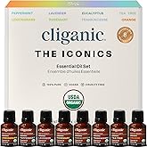 Cliganic Organic Aromatherapy Essential Oils Gift Set (Top 8), 100% Pure - Peppermint, Lavender, Eucalyptus, Tea Tree, Lemongrass, Rosemary, Frankincense & Orange