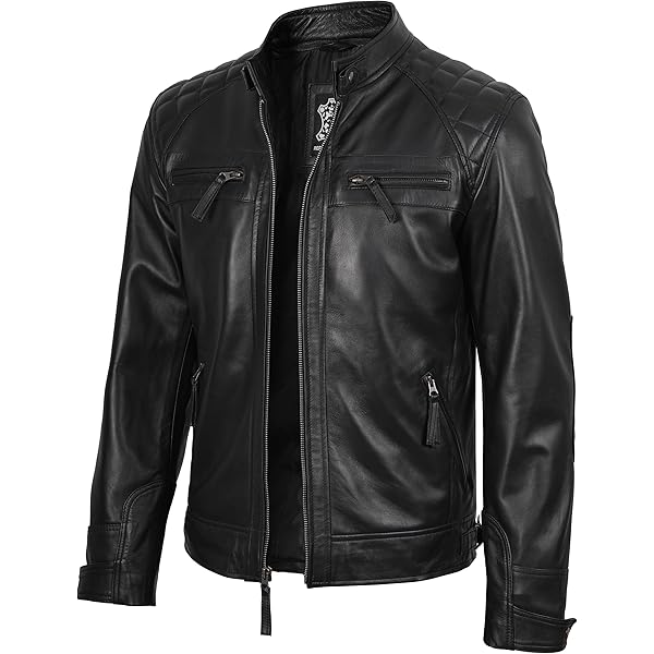 ジャケット・アウター knuthmarf layered motorcycle coat black QAWACH Men Leather Jacket - Lambskin Winter Vintage