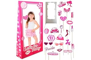RIOMH 4.5 Ft Tall Life Size Photo Booth Props with Fixed Bracket, Stand-in Cardboard Doll Photo Props for Birthday Party Decorations, Girls Photoshoot, Pink Princess Doll Theme Decor