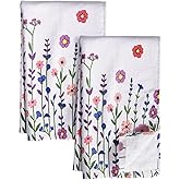 Miss Adola Cotton Kitchen Towels Set of 2 - Cute Design 16×26 Inch Dish Towels for Kitchen with Hanging Loop Purple Flower Quick Dry Hand Towels Soft & Absorbent, Terry Cloth Decorative Tea Towels