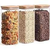 ComSaf 1.9 Qt Glass Storage Containers with Lids, Glass Jars with Lids, Clear Food Storage Jar, Square Canister Set of 3, Pantry Organizers and Storage for Flour Rice Pasta Tea Coffee Bean