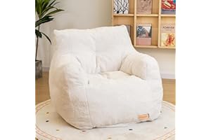 Cvortll Bean Bag Chair with Filler, Bean Bag Sofa with Tufted Soft Stuffed Filling, Fluffy and Lazy Sofa, Comfy Cozy BeanBag Chairs with Memory Foam for Dorm, Apartment, Living Room (White)