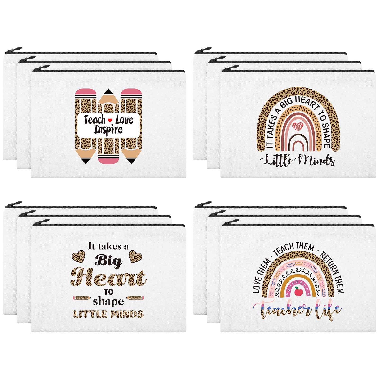 Photo 1 of 12 Pcs Teacher Gifts Makeup Bags Teacher Appreciation Travel Toiletry Canvas Cosmetic Pencil Survival Kit Bag for Women Zipper Pouch Bag Thank You Gifts Bulk (Rainbow and Pencil)