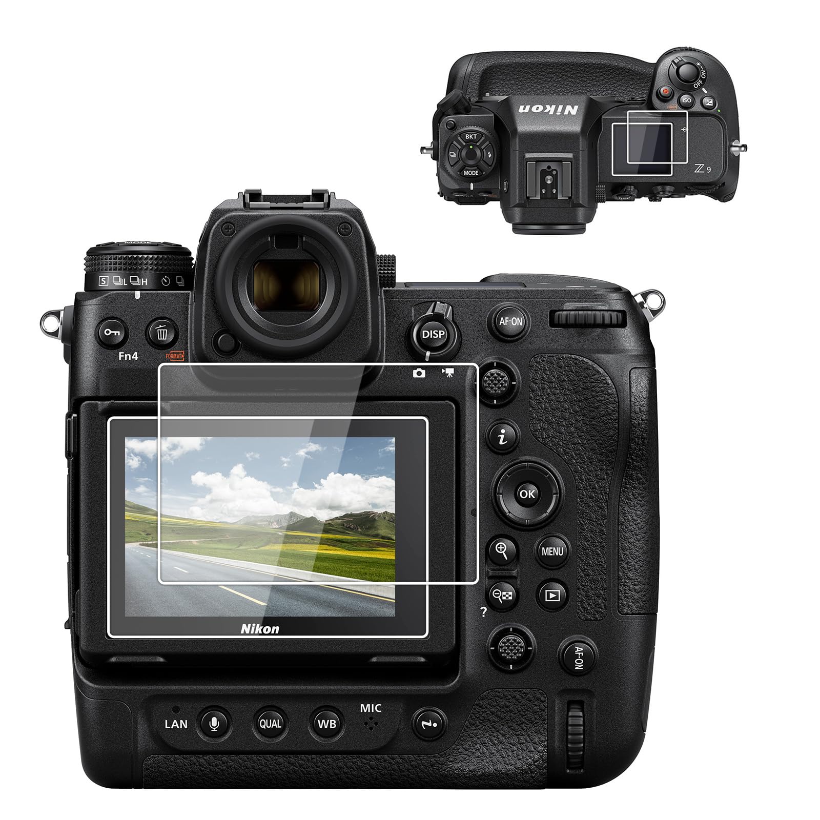 kinokoo Z9 Screen Protector + Top Screen Protector 0.25mm 9H Hardness Tempered Glass Film for Nikon Z9 Digital Camera Bubble-free/Anti-scratch(2 pack)