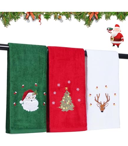 Serafina Home Christmas Guest Hand Towels - Red Reindeer Let It Snow Embroidered Farmhouse Towels - View #8