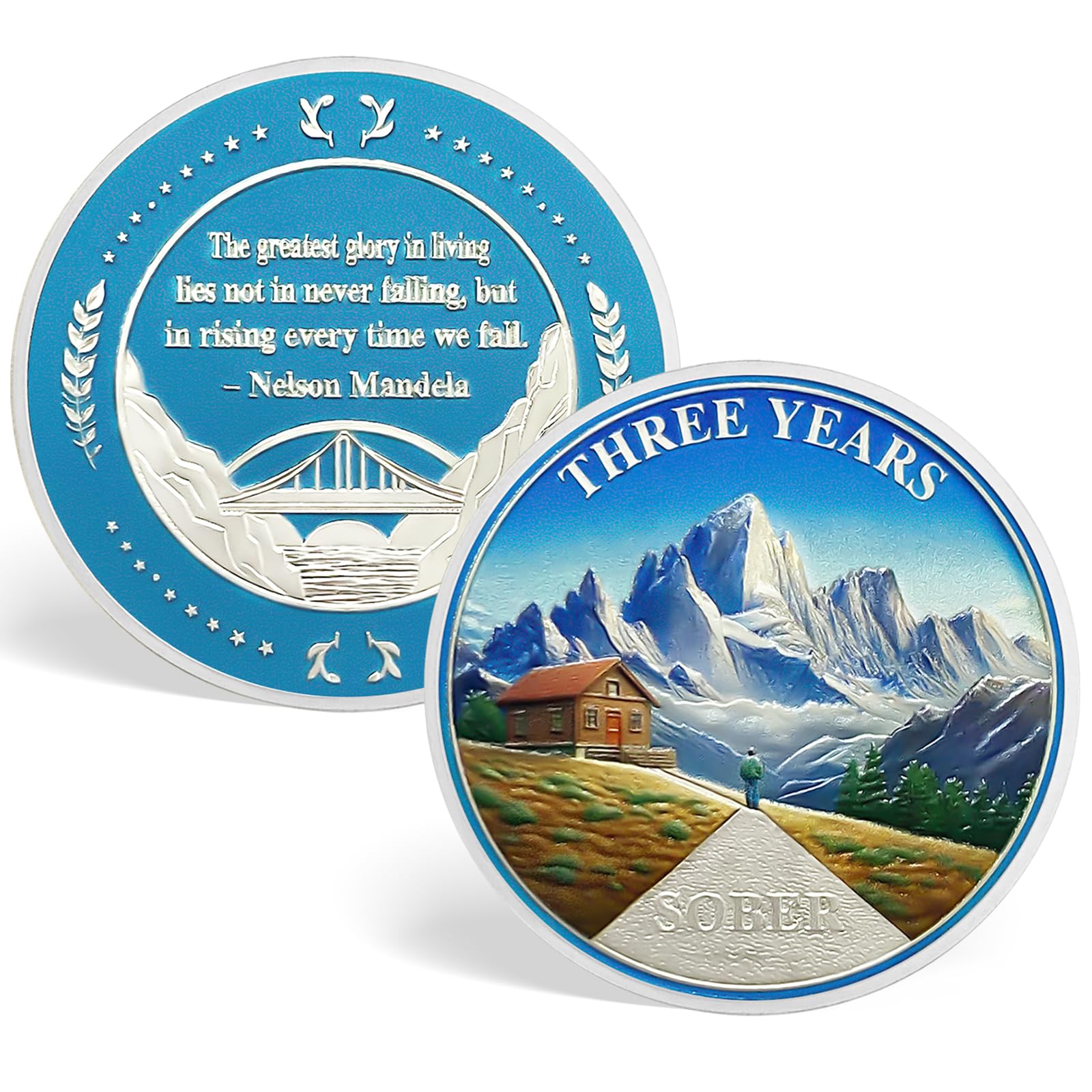 ACGZQY 3 Year Sobriety Coin - Original Snow Mountain Sobriety Chip Reborn from Storm AA Chips and Medallions Sober Token AA NA Alcoholics Anonymous Sobriety Gifts