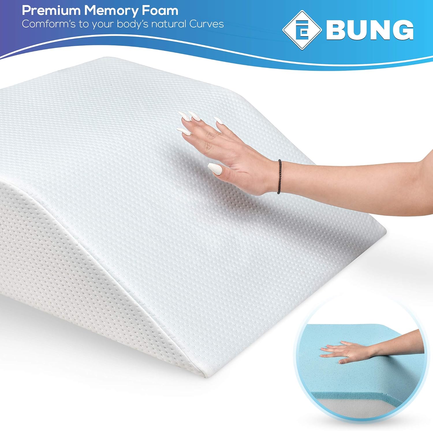 Leg Elevation Pillow with Cooling Gel - Memory Foam Leg Rest - Elevating Foam Wedge- Relieves Leg Pain, Hip and Knee Pain, Improves Blood Circulation, Reduces Swelling - Breathable, Washable Cover: Home & Kitchen