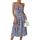 Caracilia Summer Dresses for Women Floral Corset Spaghetti Strap Milkmaid Midi Sundress 2026 Flowy Wedding Guest Dresses