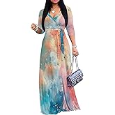 PINKPATTY Women's Plus Size Maxi Dress 3/4 Sleeves Casual Flowy Long Dress for Vacation with Pockets