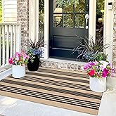 Tiveney Farmhouse 3x5 Outdoor Rug, Black and Khaki Striped Rugs Washable, Cotton Woven Reversible Front Porch Rug, Layered Doormats Carpet for Entryway Outdoor Entrance Front Door Porch Patio Decor