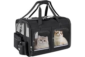 Cat Carrier for 2 Cats, Foldable Double Cat and Dog Carrier, Small to Medium Size, 2 Front Zippered Compartments,Two Pets Car