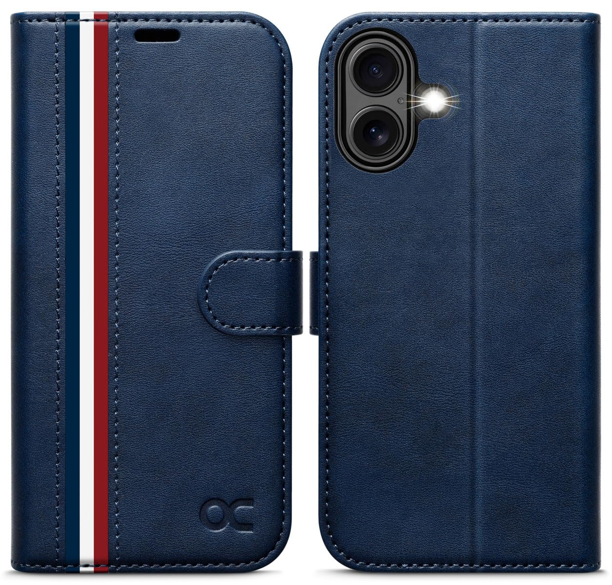 OCASE for iPhone 16 Case, PU Leather Wallet, Magnetic Flip Folio Cover with RFID Blocking, Card Holders, Shockproof TPU, and Kickstand for 6.1 Inch iPhone 16 (2024), Spliced Blue