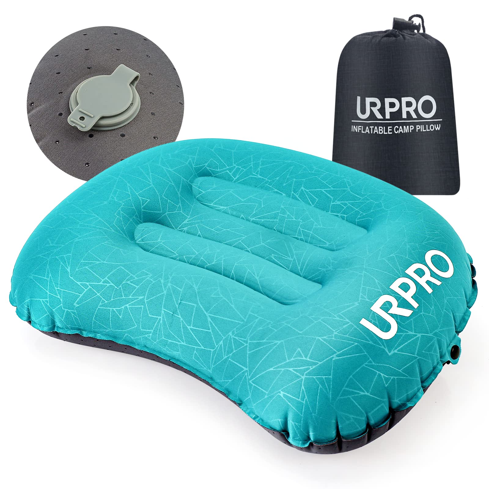 URPRO Ultralight Inflatable Camping Travel Pillow - Compressible, Compact, Comfortable, Ergonomic Inflating Pillows for Neck & Lumbar Support Camp, Hiking, Backpacking Green