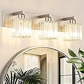 Aipsun Brushed Nickel Vanity Light Bathroom Lighting Fixtures 3 Light Crystal Modern Bathroom Vanity Light (Exclude Bulb)