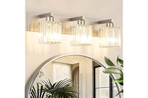 Aipsun Brushed Nickel Vanity Light Bathroom Lighting Fixtures 3 Light Crystal Modern Bathroom Vanity Light (Exclude Bulb)