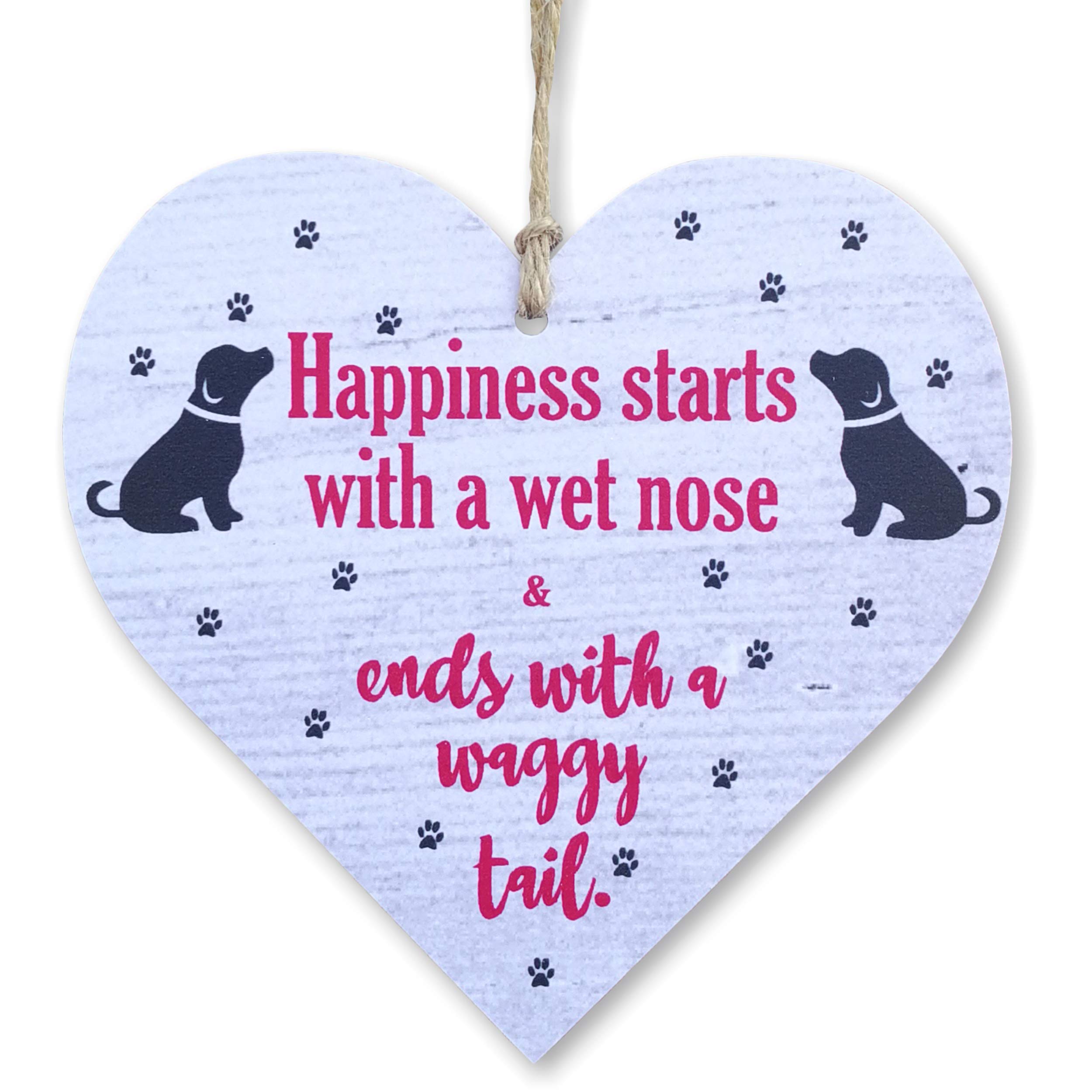 CARISPIBET Happiness starts with a wet nose ends with a waggy tail Home signs decorative gift signs for animal lovers dog lovers doghouse outdoors sign house decoration 5" x 5" — image 1