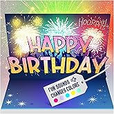 100 GREETINGS Fireworks Pop Up Happy Birthday Card - Singing Celebration Card with Light Show & Music, Unique Musical BDay Message for Women, Men, Mom, Grandma & Grandpa (3 LED)