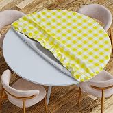 Sorfey Round Tablecloth -Fitted with Elastic, Vinyl with Flannel Back, Fits for Table 30 Inches Round,Water Proof, Easy to Clean, Checked Yellow Design