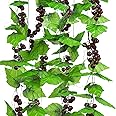 Meiliy 8FT 5pcs Artificial Greenery Chain Grapes Fake Vines Leaves Foliage Simulation Fruits for Home Room Garden Wedding Garland Outside Decoration