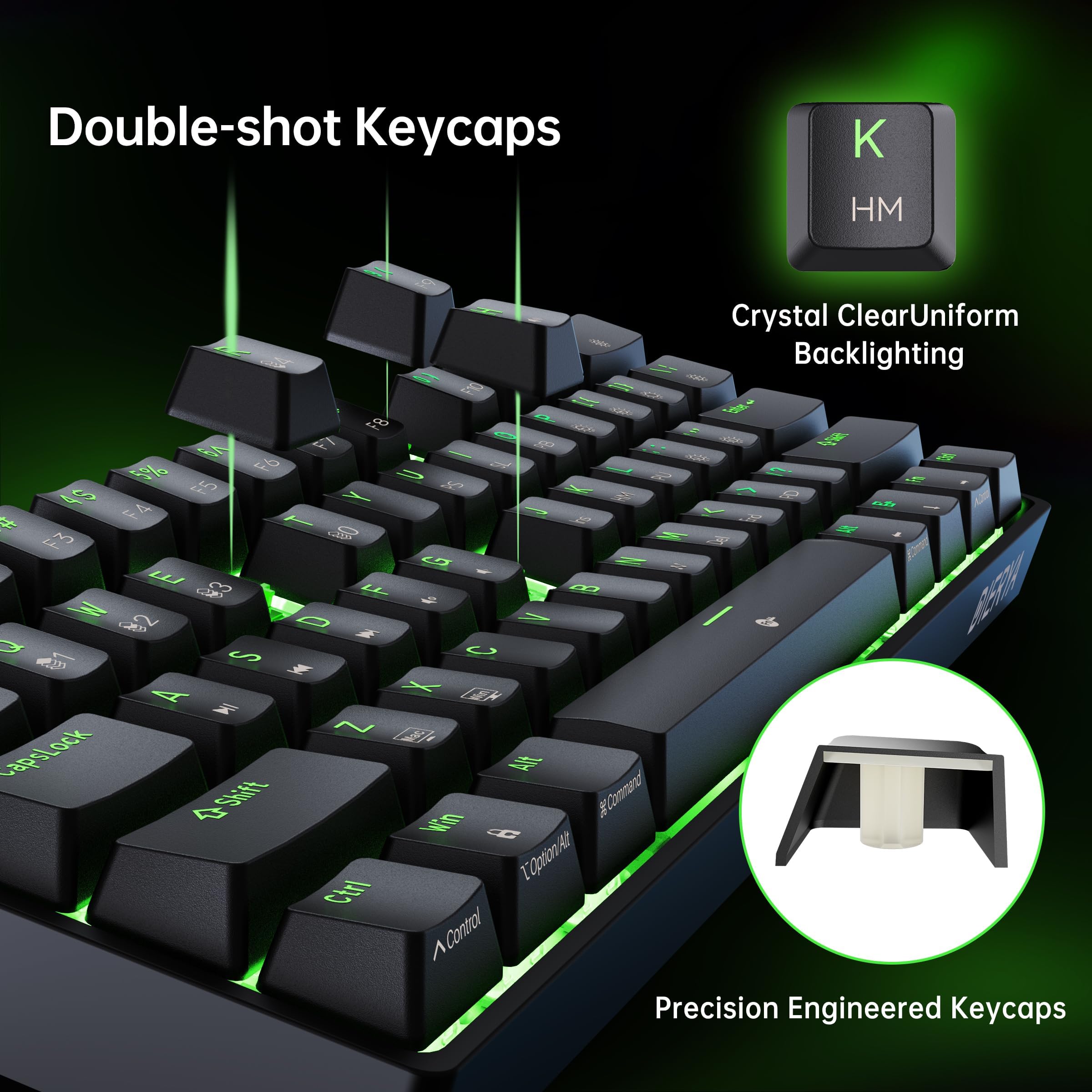 DIERYA DK61SE 60% Mechanical Gaming Keyboard, 61 Keys Anti-Ghosting, LED Backlight, Detachable USB-C, Ultra-Compact Mini Wired Keyboard with Red Linear Switch for Windows Laptop PC Gamer Typist